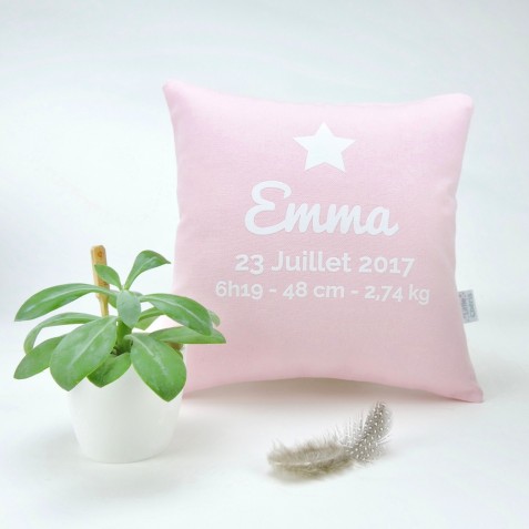 Coussin naissance déco Rose - Marquage tout doux