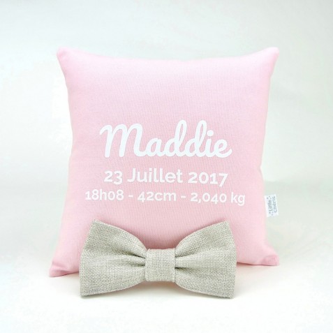 Coussin naissance déco Rose - Marquage tout doux