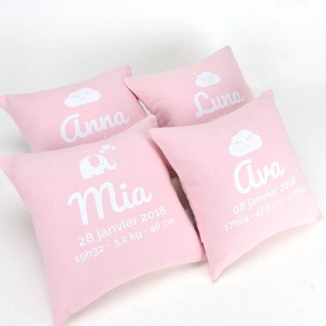 Coussin naissance déco Rose - Marquage tout doux