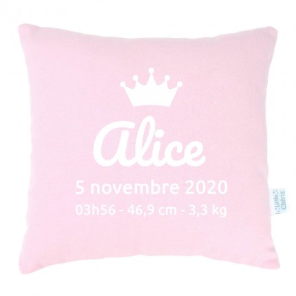 Coussin naissance déco Rose - Marquage tout doux