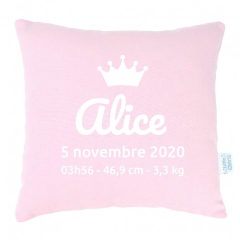 Coussin naissance déco Rose - Marquage tout doux