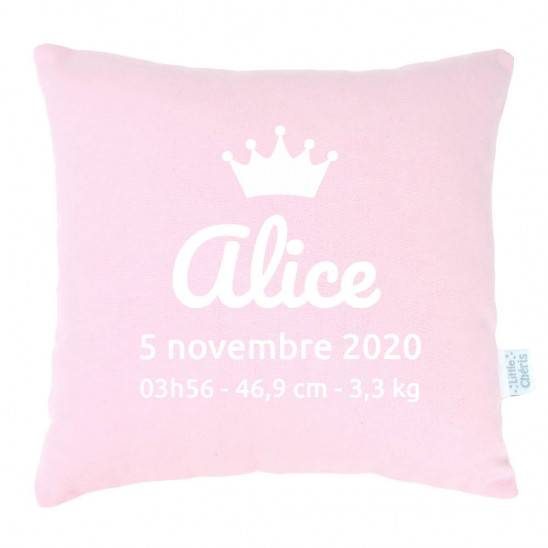 Coussin naissance déco Rose - Marquage tout doux