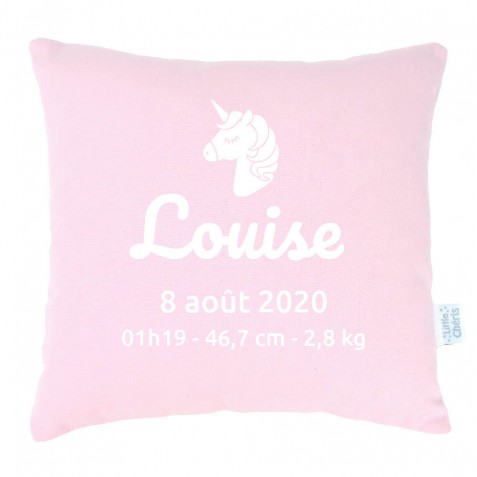 Coussin naissance déco Rose - Marquage tout doux